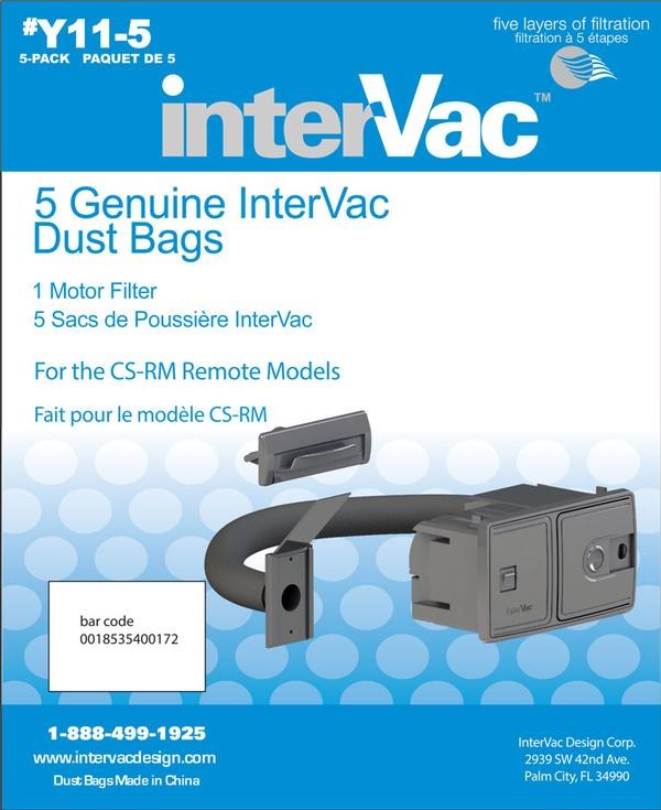 Intervac Vac Vacuum Cleaner Bag, Disposable, Fits Intervac Model Csrm Vacuum Cleaner, Filters Down to 3 Microns, Set of 5, With 1 Motor Filter – Y11-5