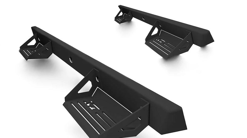 Ici Stainles Nerf Bar, Alumilite, With Drop Down Steps, Powder Coated, Black, Aluminum, Rocker Panel Mount – 840121412890