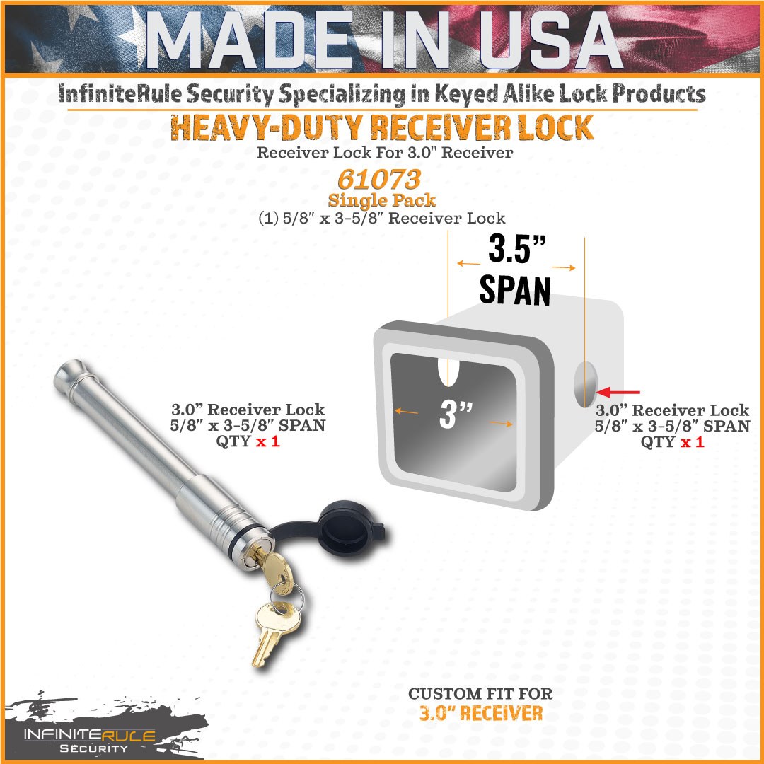 Infiniterule Trailer Hitch Pin, For Use with 3 Inch Receiver, Barbell, With Keyed Lock, 5/8 Inch Diameter – 61073-S