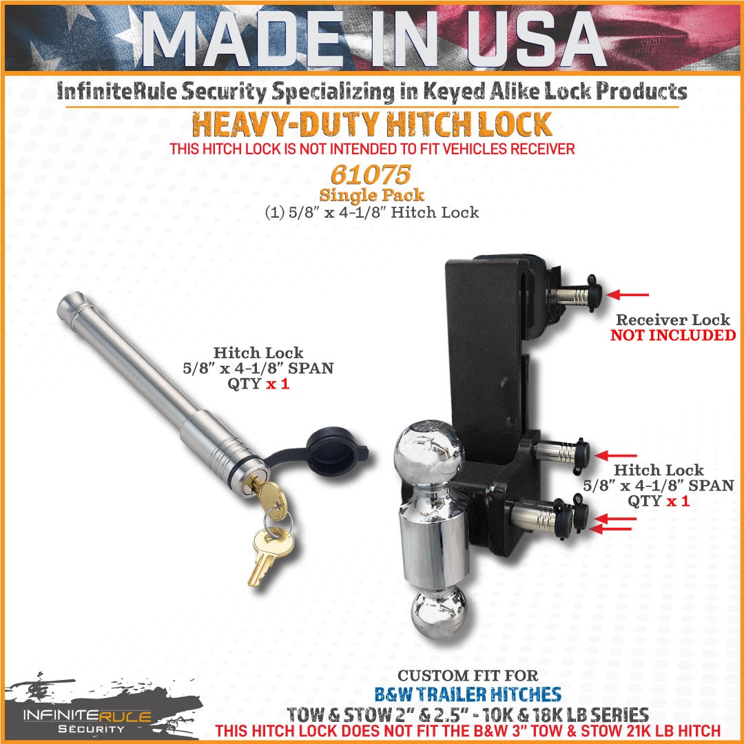 Infiniterule Trailer Hitch Pin, For Use with B&w 2 Inch/ 2-1/2 Inch Tow and Stow 10000 Pound/ 18000 Pound Hitch, Barbell, With Keyed Lock – 61075-S