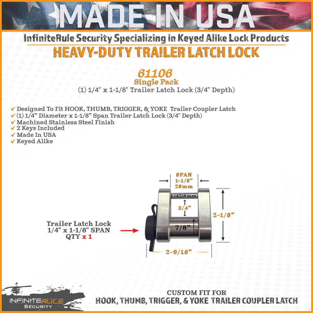 Infiniterule Trailer Hitch Lock, Trailer Coupler Lock, Fits Hook/ Thumb/ Trigger/ Yoke Trailer Coupler Latch, Hitch Pin Style – 61106-S