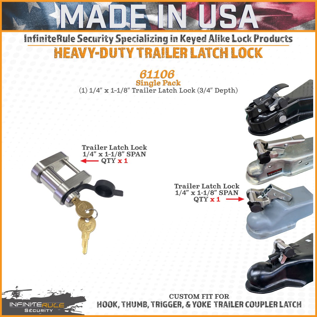 Infiniterule Trailer Hitch Lock, Trailer Coupler Lock, Fits Hook/ Thumb/ Trigger/ Yoke Trailer Coupler Latch, Hitch Pin Style – 61106-S