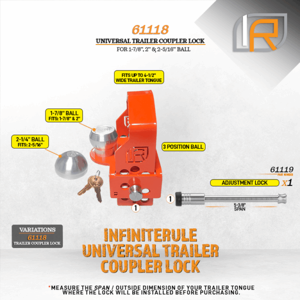 Infiniterule Trailer Hitch Lock, Trailer Coupler Lock – 61118-BX