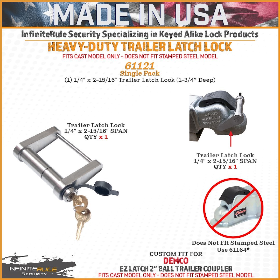 Infiniterule Trailer Hitch Lock, Trailer Coupler Lock, Fits Demco Ez Latch 2 Inch Ball Coupler, Hitch Pin Style, Stainless Steel – 61121-S