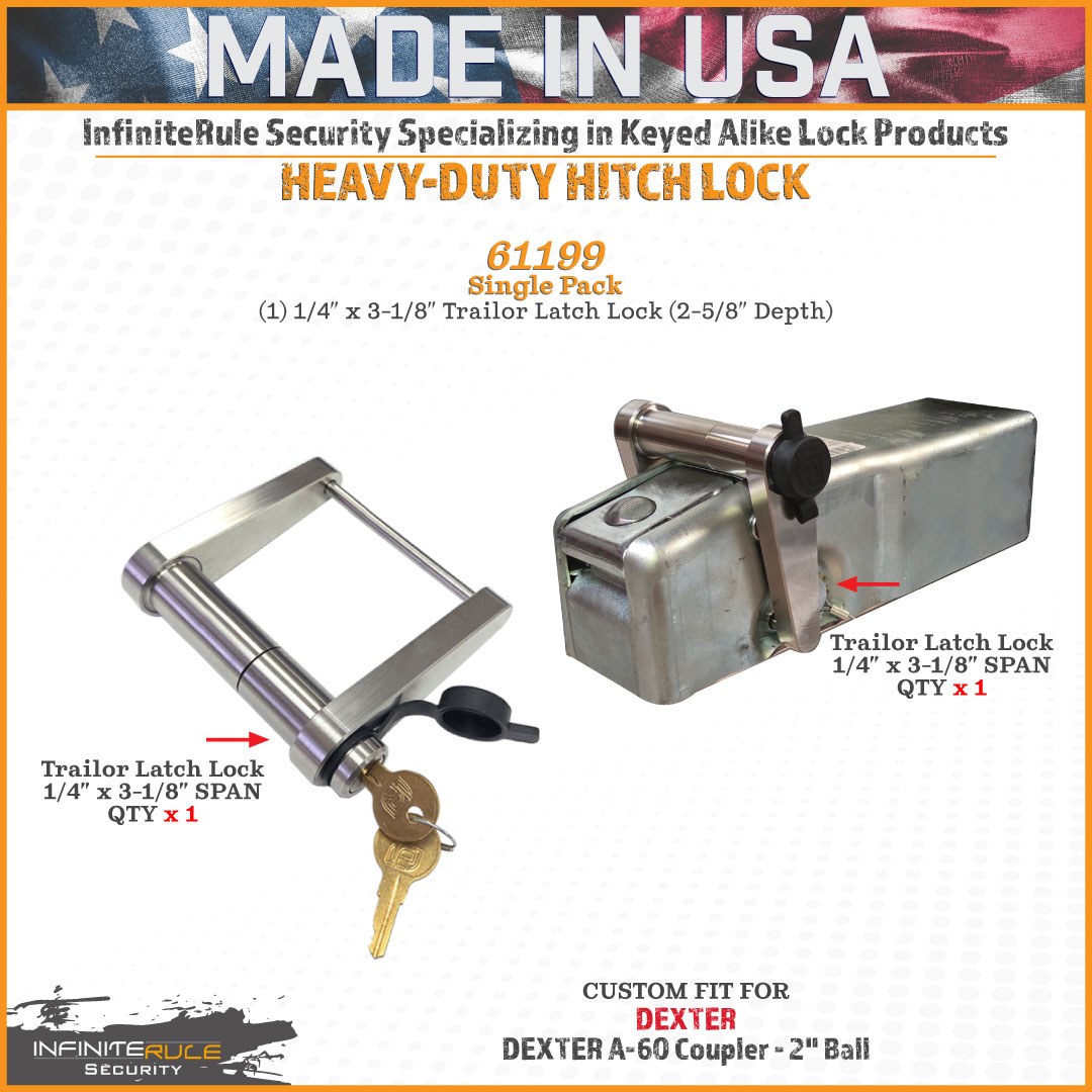 Infiniterule Trailer Hitch Lock, Trailer Coupler Lock, Fits Dexter 2 Inch Ball A-60 Coupler, Hitch Pin Style, Stainless Steel – 61199-S