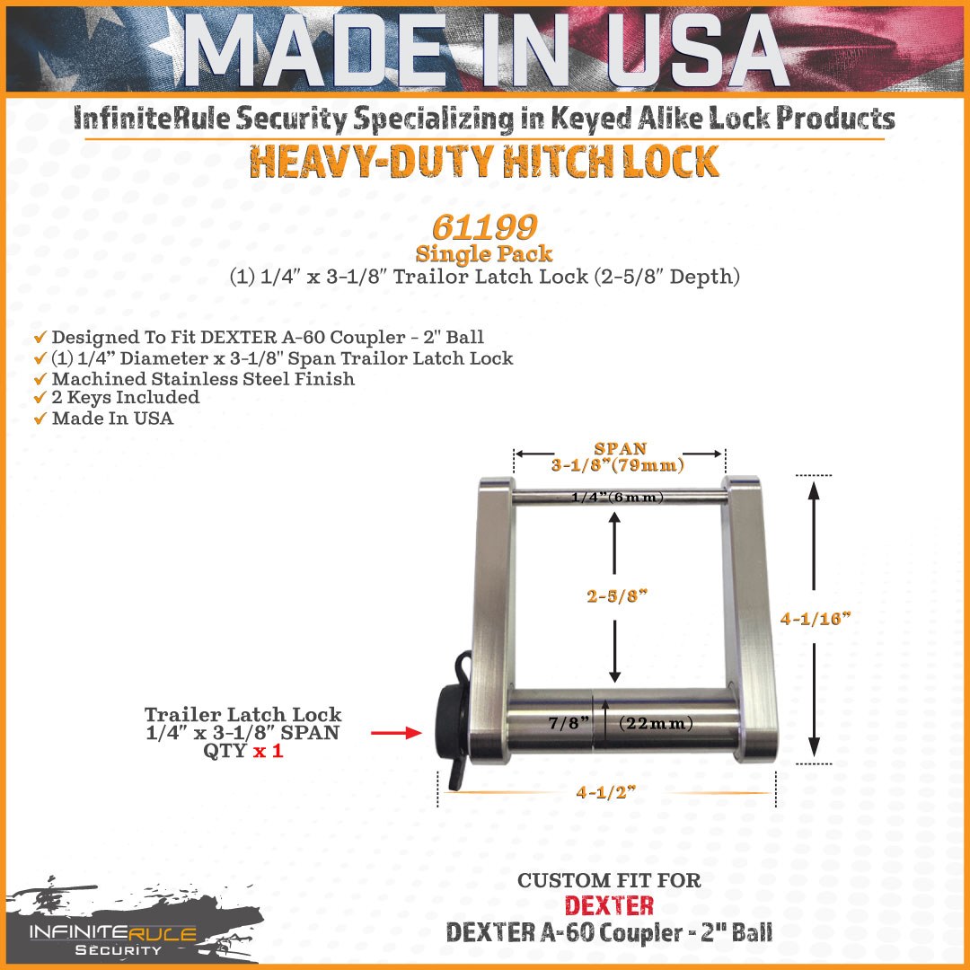Infiniterule Trailer Hitch Lock, Trailer Coupler Lock, Fits Dexter 2 Inch Ball A-60 Coupler, Hitch Pin Style, Stainless Steel – 61199-S