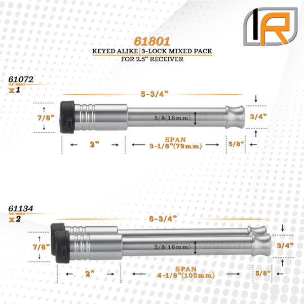 Infiniterule Trailer Hitch Pin, For Use with Adjustable Channel Mount 2-1/2 Inch Hitch/ 2-1/2 Inch Receiver, Barbell, With Keyed Lock – 61801-S