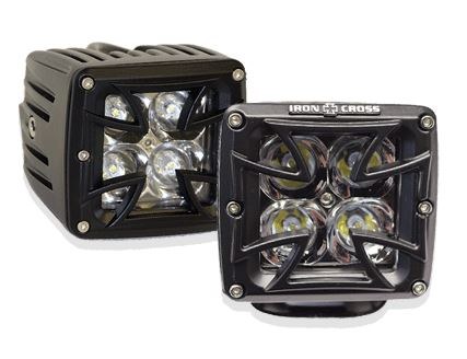 Ironcross Driving/ Fog Light, LED Bulb, 4 LED Bulbs, 3 Inch Square, Spot Beam, Clear Lens, Black Die-Cast Aluminum Housing, Universal Mount – 1100-01