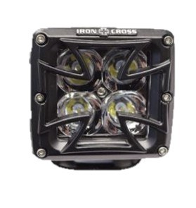 Ironcross Driving/ Fog Light, LED Bulb, 4 LED Bulbs, 3 Inch Square, Spot Beam, Clear Lens, Black Die-Cast Aluminum Housing, Universal Mount – 1100-01