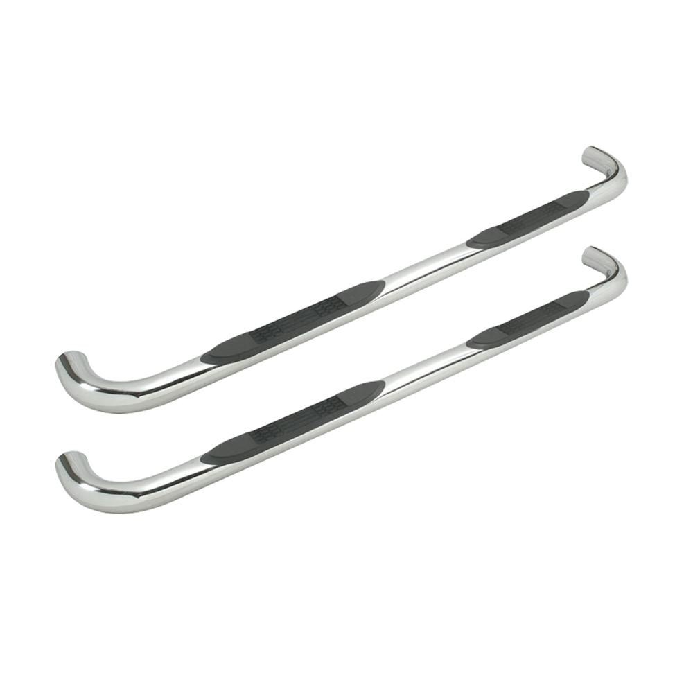 Iconic Acces Nerf Bar, With Step Pads, 3 Inch Round with 90 Degree Mandrel Bent Ends, Polished, Silver, Stainless Steel, Rocker Panel Mount – 113-0393