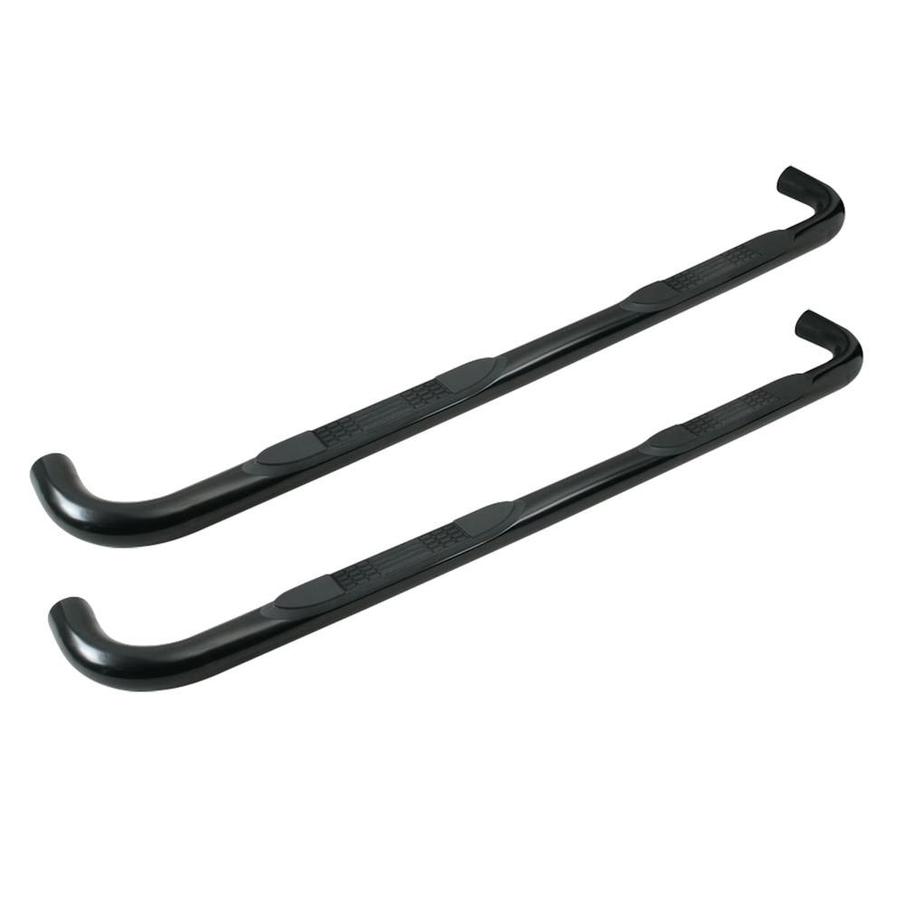 Iconic Acces Nerf Bar, With Step Pads, 3 Inch Round with 90 Degree Mandrel Bent Ends, Powder Coated, Black, Steel, Rocker Panel Mount – 113-5314