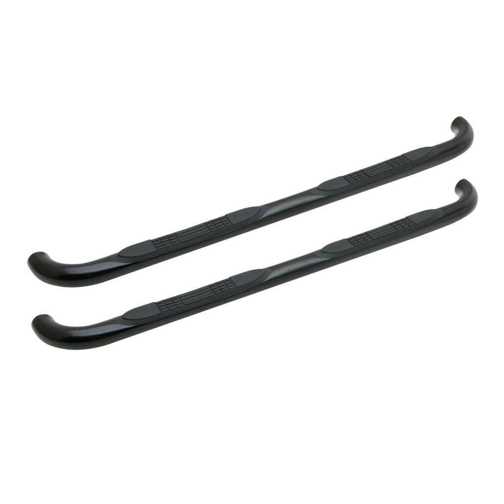 Iconic Acces Nerf Bar, With Step Pads, 3 Inch Round with 90 Degree Mandrel Bent Ends, Powder Coated, Black, Steel, Rocker Panel Mount – 113-5523