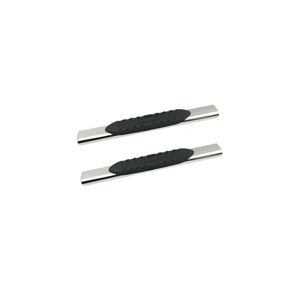 Iconic Acces Nerf Bar, With Step Pads, 5 Inch Oval Straight, Polished, Silver, Stainless Steel, Rocker Panel Mount, With Mounting Hardware – 115-0553
