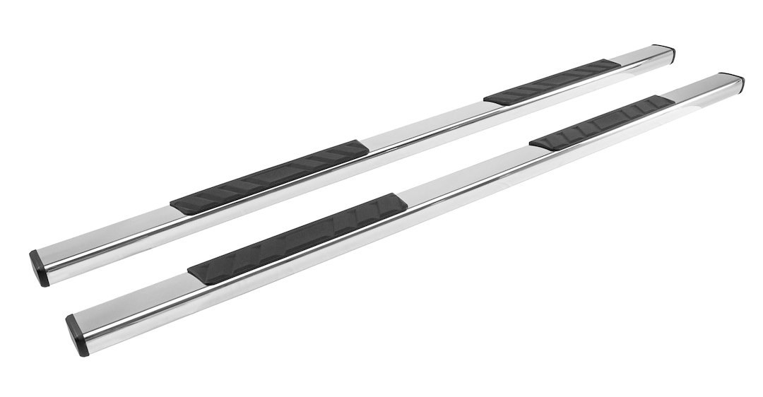 Iconic Acces Nerf Bar, Quadrastep®, With Step Pads, 4 Inch Rectangular Straight, Polished, Silver, Stainless Steel, With Plastic End Caps – 122-0493
