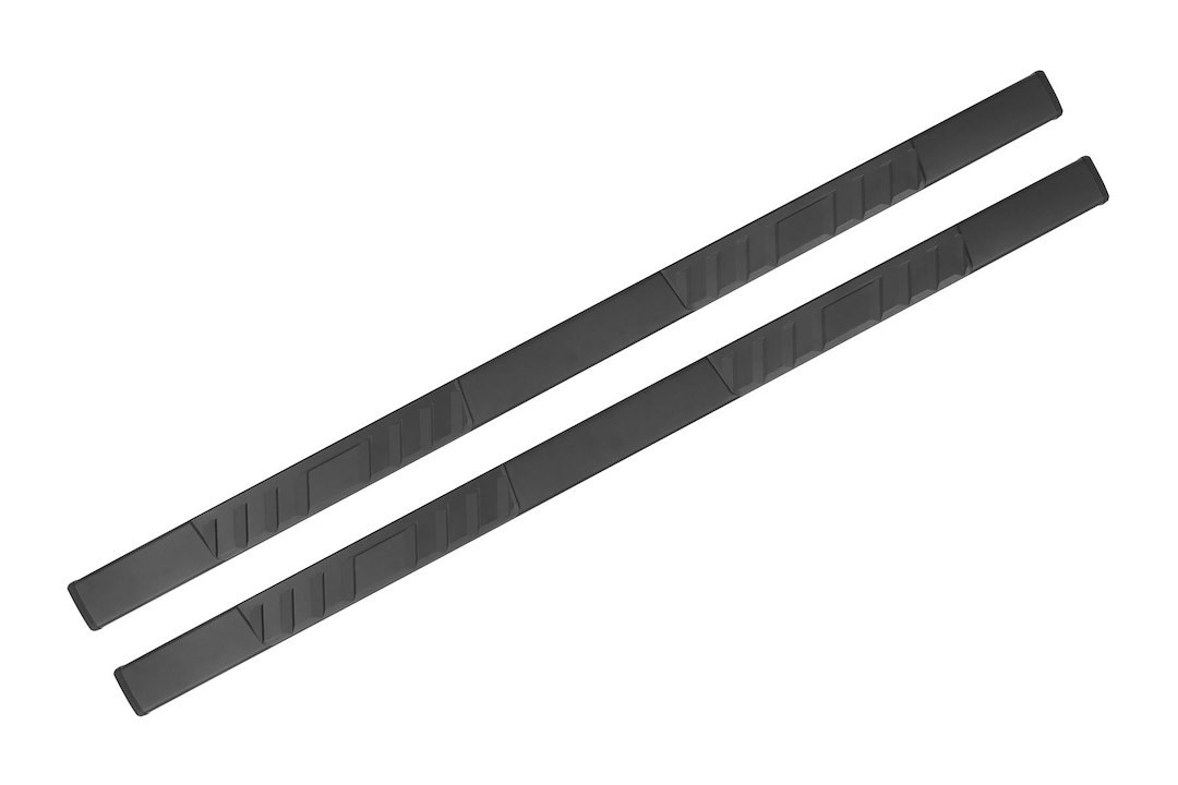 Iconic Acces Nerf Bar, Quadrastep®, With Step Pads, 4 Inch Rectangular Straight, Powder Coated, Black, Steel, With Plastic End Caps – 122-5114