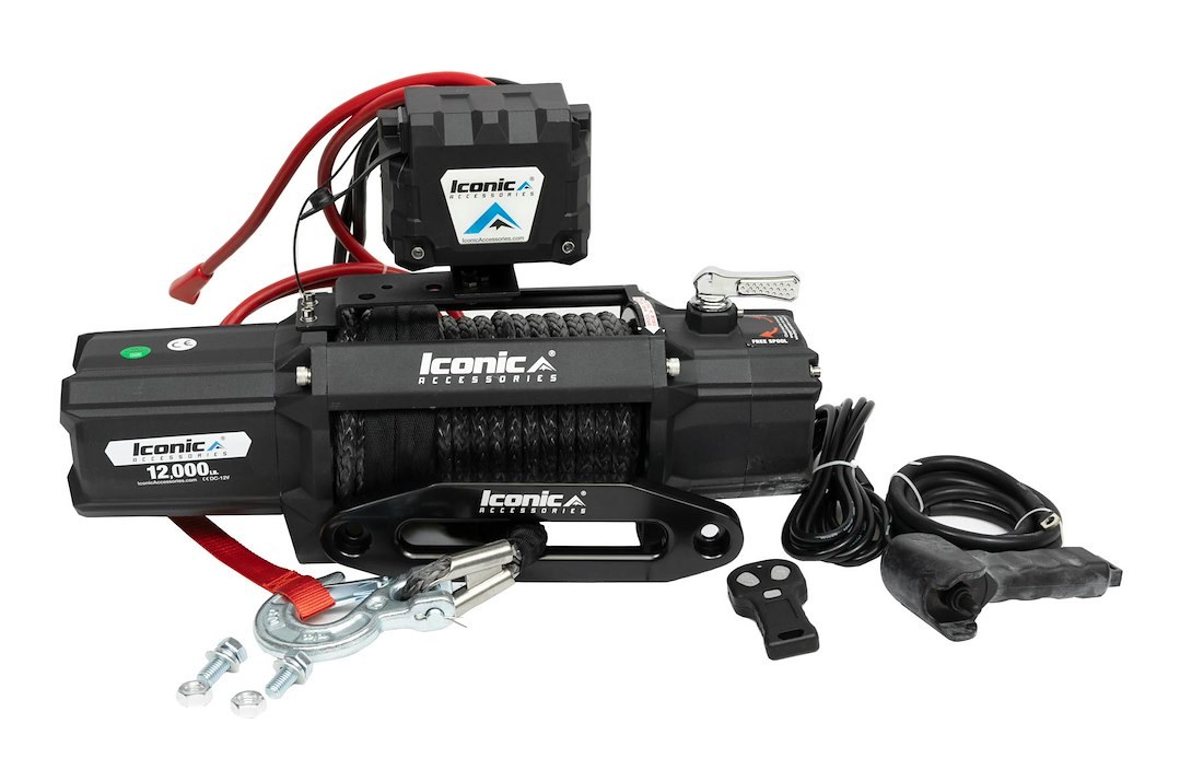 Iconic Acces Winch, Vehicle Mounted, Vehicle Recovery, 12 Volt Electric, 6 Horse Power, 4.4 Kilo Watts, 12000 Pound Line Pull Capacity – 405-12005