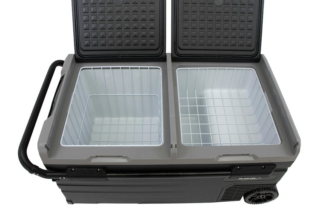 Iconic Acces Refrigerator, Dual Compartment Adjustable for Refrigerator or Freezer Function, Portable, 100 Quart Capacity, 12/ 24 Volt DC – 820-0095