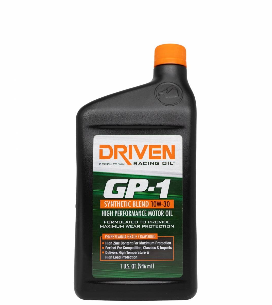 Driven Race Oil, GP1 Series, Designed for Performance Street Vehicles/ Classic Cars/ Imports and Competition/ Race Engines/ SAE 10W-30 – 19306