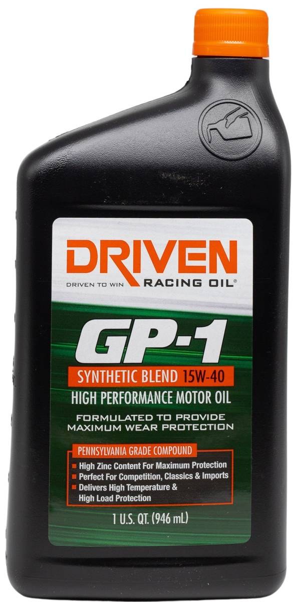 Driven Race Oil, GP1 Series, Designed for Performance Street Vehicles/ Classic Cars/ Imports and Competition/ Race Engines/ SAE 15W-40 – 19406