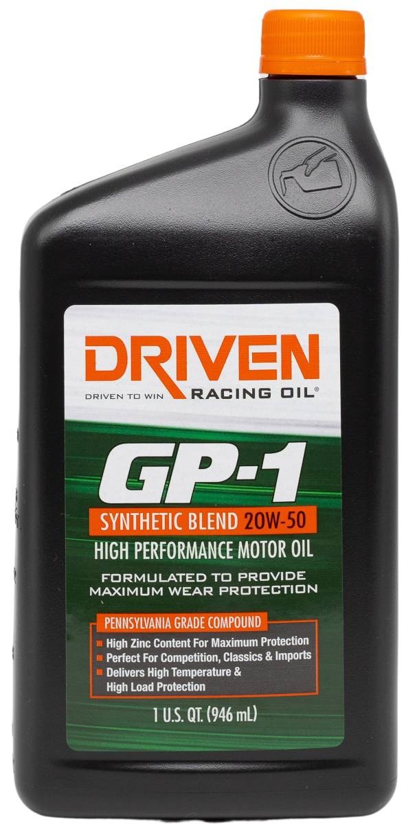 Driven Race Oil, GP1 Series, Designed for Performance Street Vehicles/ Classic Cars/ Imports and Competition/ Race Engines/ SAE 20W-50 – 19506