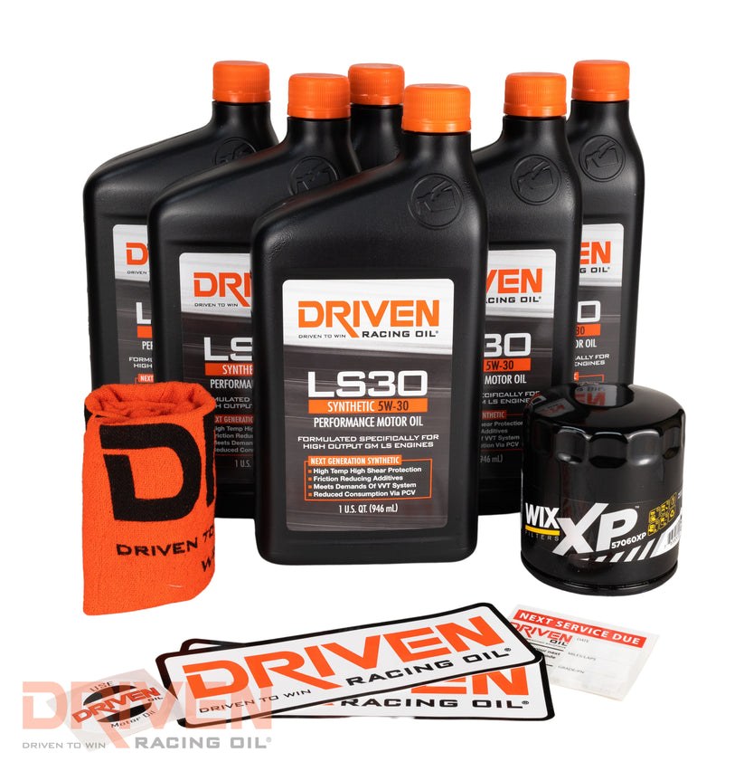 Driven Race Oil Change Kit, Used for Gen IV GM Engines, With 6 Quarts of LS30 Synthetic 5W-30 Performance Motor Oil and 57060XP Wix Filter – 20634K
