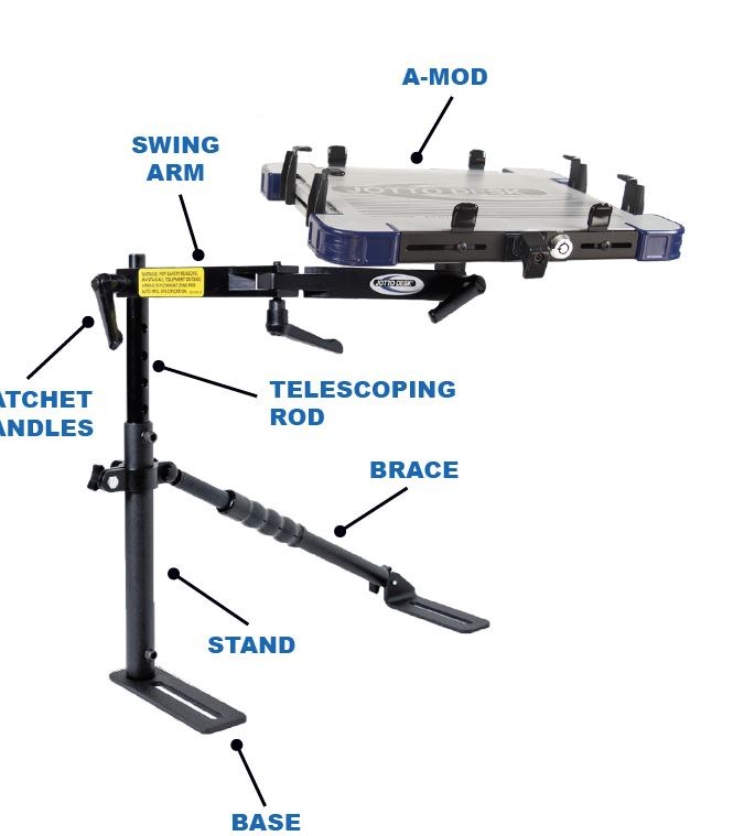 Jotto Cargo Laptop Mount, Jotto Desk ®, Floor Mount, Pivoting, Adjustable Height, Black, ABS Desktop/ Aluminum and Steel Base – 425-5315/4153