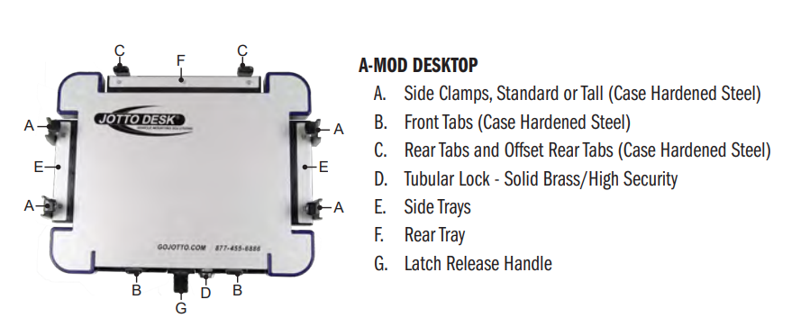 Jotto Cargo Laptop Mount, Jotto Desk ®, A-Mod, Floor Mount, Pivoting, Adjustable, Steel, No Drill – 450-4138
