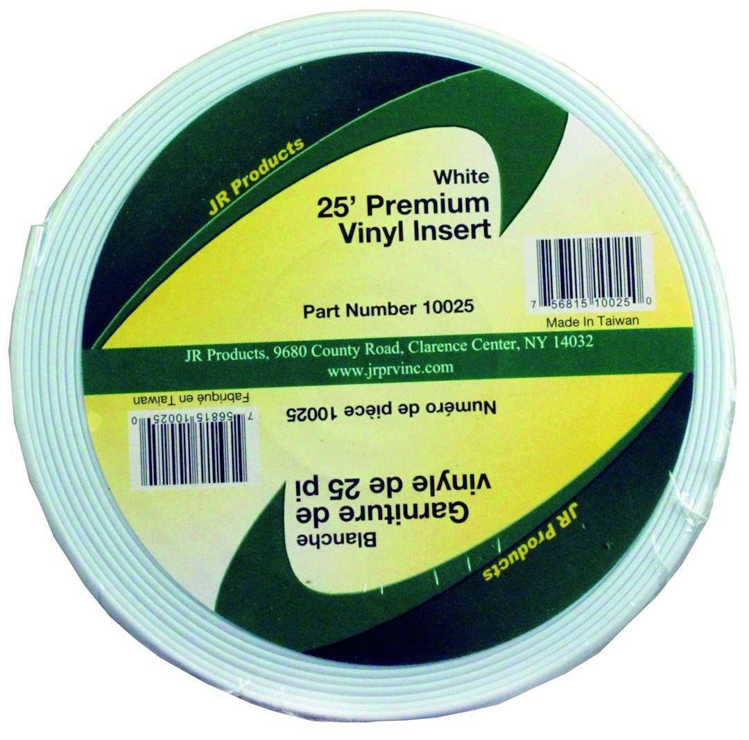 JR Products Trim Molding Insert, Used for Trim Molding, 1 Inch Width X 25 Foot Length, Vinyl, White – 10025