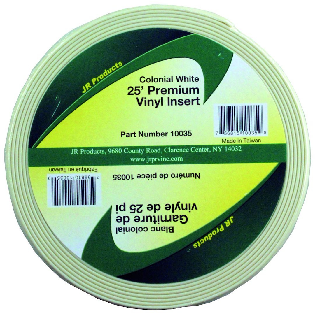 JR Products Trim Molding Insert, Used for Trim Molding, 1 Inch Width X 25 Foot Length, Vinyl, Colonial White – 10035
