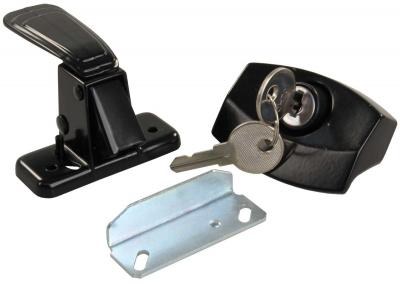 JR Products Entry Door Latch, Universal, Keyed Alike Using Single Sided 701 Style Key, Painted, Black, Die Cast Steel, With Mounting Screws – 11675