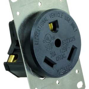 JR Products Receptacle, Uses #10 to # 4 Wire Gauge Range, 30 Amp at 125 Volt AC, Non Ground Fault Interrupter, Single Receptacle – 15075