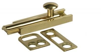 JR Products Entry Door Latch, Surface Bolt, 3 Inch X 5/8 Inch, Brass, With 2 Different Strikes/ Mounting Screws – 20635