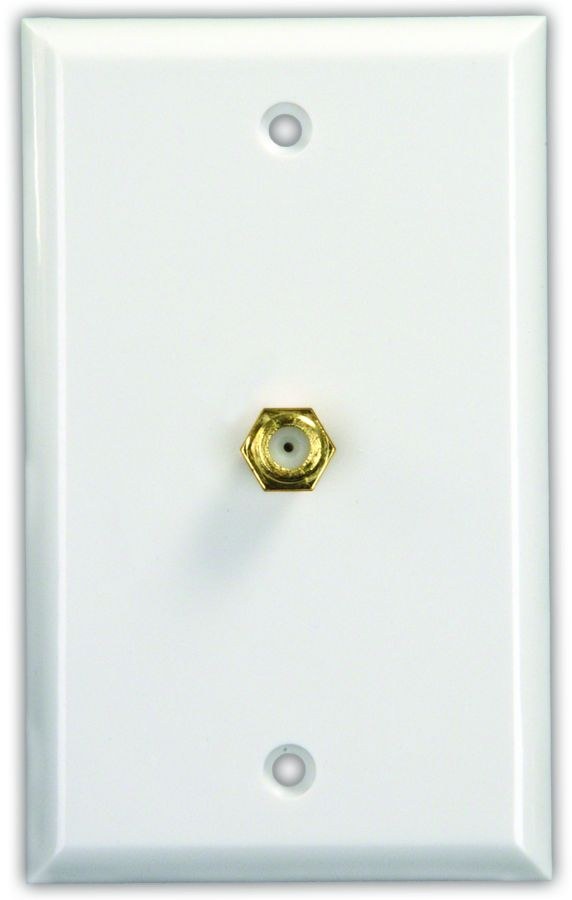 JR Products TV Cable Entry Plate, Single Cable, With 75 Ohm F-Type Connector, 2.34 Inch X 4.50 Inch, Polar White – 47785