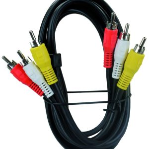 JR Products Audio/ Video Cable, (2) Audio and (1) RG-59 Video Cable, 6 Foot Length, Black – 47935