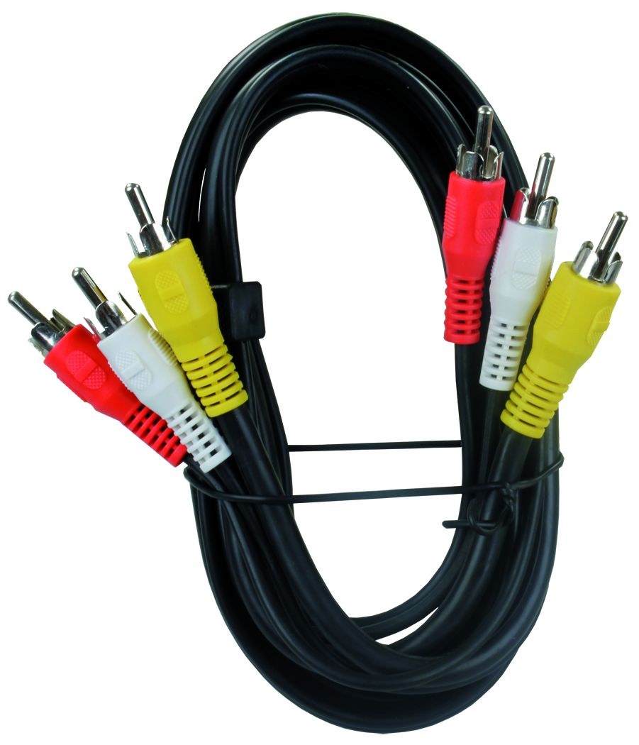 JR Products Audio/ Video Cable, (2) Audio and (1) RG-59 Video Cable, 6 Foot Length, Black – 47935