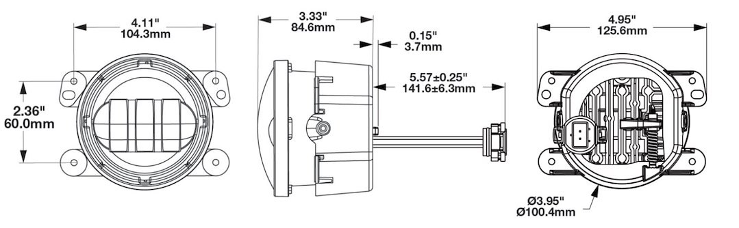 Jw Speaker Driving/ Fog Light, 6145 J2 Series, LED Bulb, 4 Inch Round, 1.6 Amp at 12 Volt, Fog Beam, 1080 Raw Lumens – 0557981