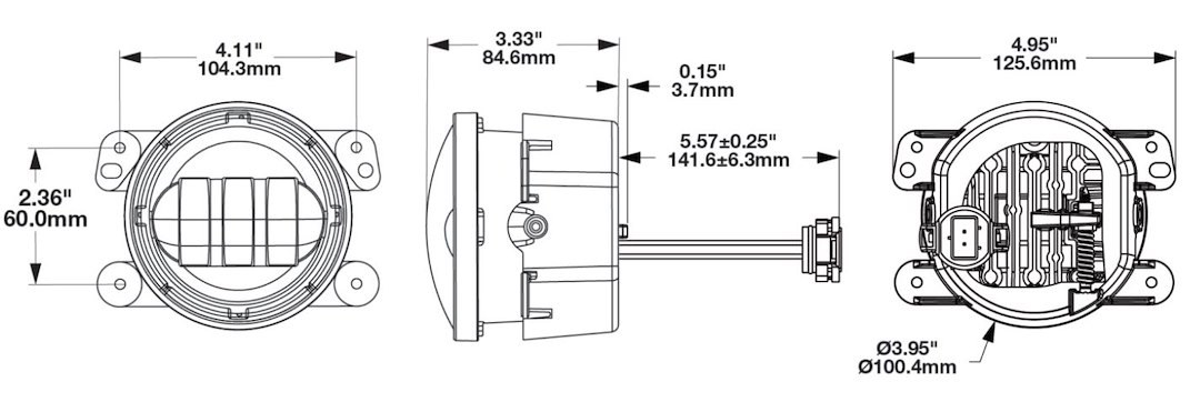 Jw Speaker Driving/ Fog Light, 6145 J2 Series, LED Bulb, 4 Inch Round, 1.6 Amp at 12 Volt, Fog Beam, 1080 Raw Lumens – 0558061