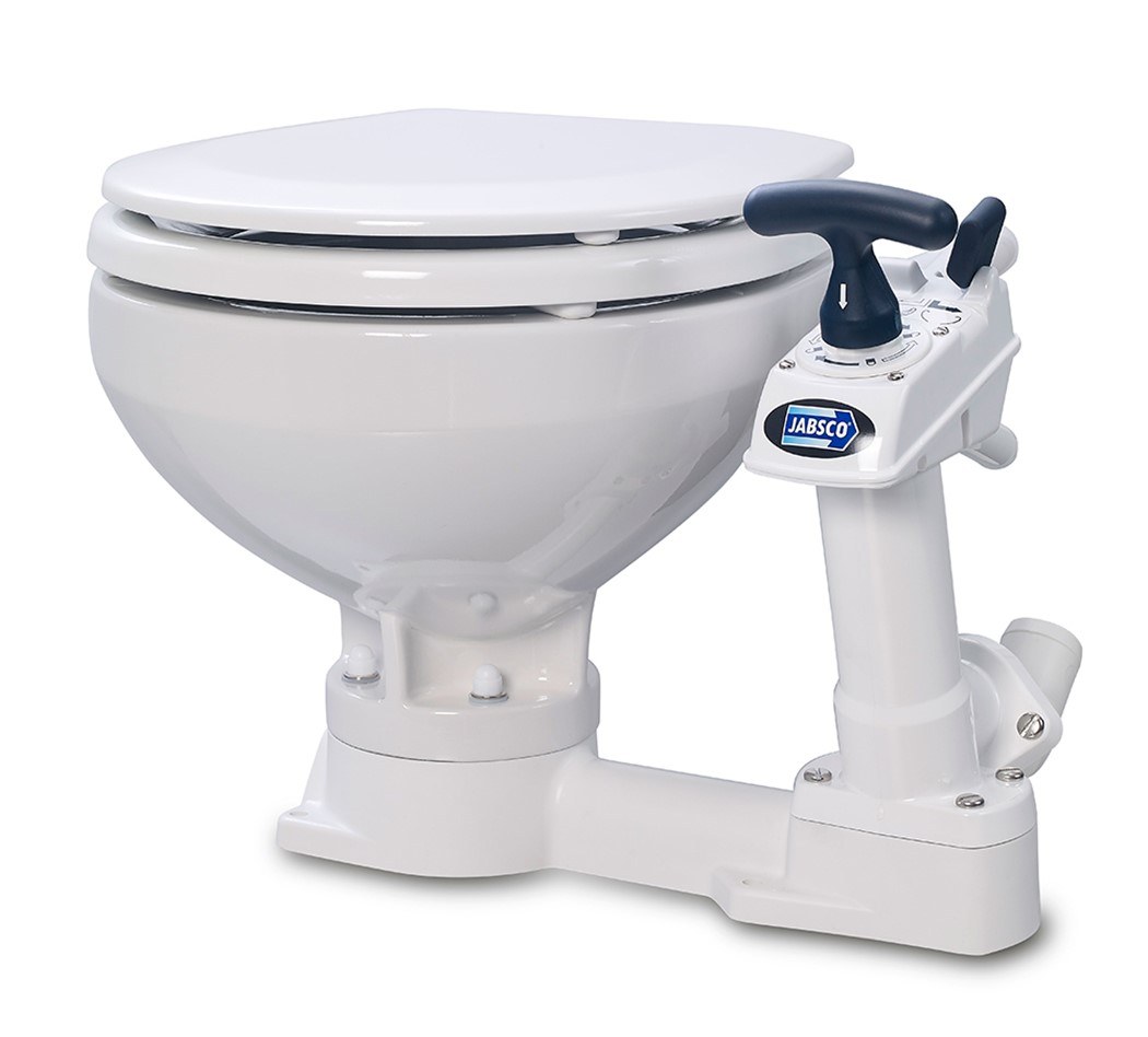 Jabsco Toilet, Compact Size Bowl, Twist N Lock Handle, One Handle Flush Control, Manual Flush, White Vitreous China Bowl – 29090-5000