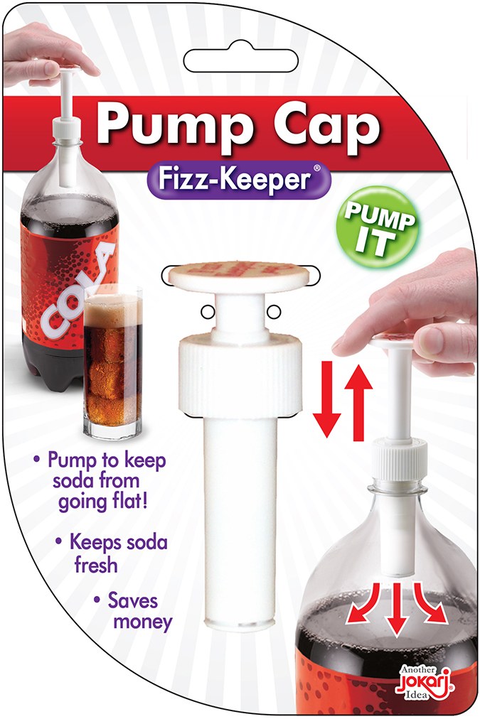 Jokari Beverage Can Cap, Fizz Keeper ™, Use to Re-Pressurize and Prevents Soda from Going Flat, Pump Type, Screw- on Mount – 05002
