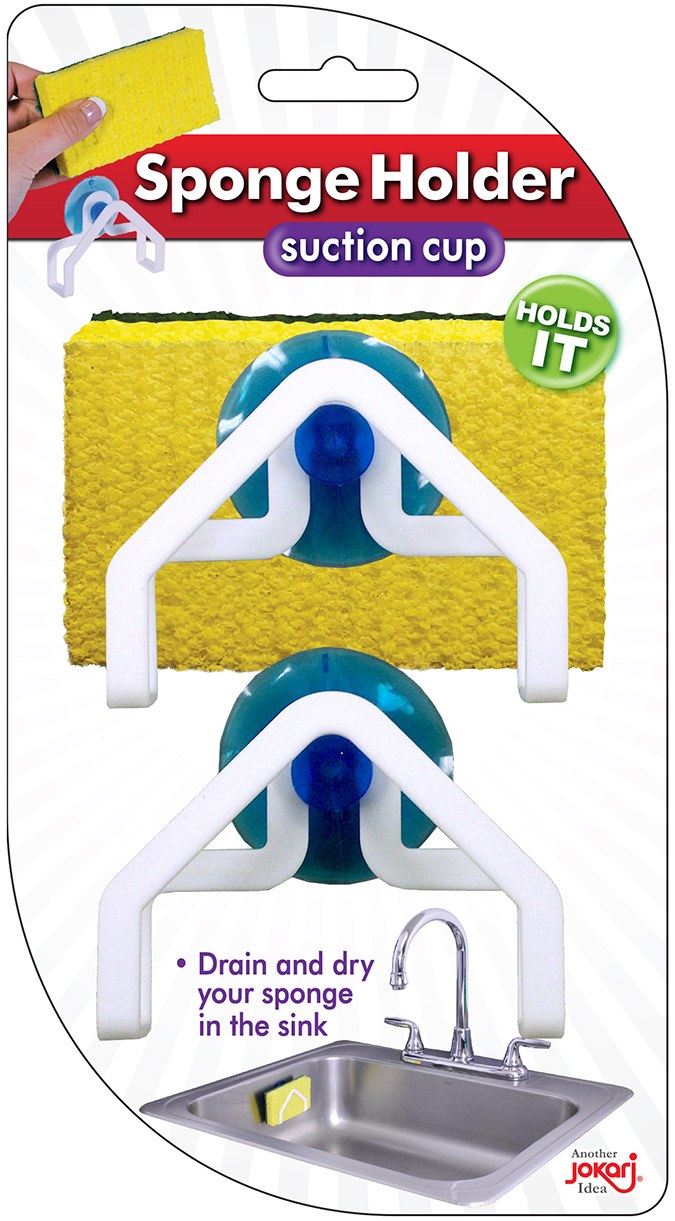 Jokari Kitchen Sponge Holder, Suction Cup Mount, Holds 1 Sponge, White, 3 Inch Length X 2-3/4 Inch Width X 1 Inch Height, Set of 2 – 05007