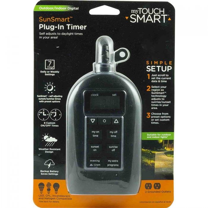 Jasco Multi Purpose Light Control Timer, Mytouchsmart ™, Outdoor/ Indoor Use, Plug-IN, Lcd Indicator Display, Black, Built-IN Bracket – 33862
