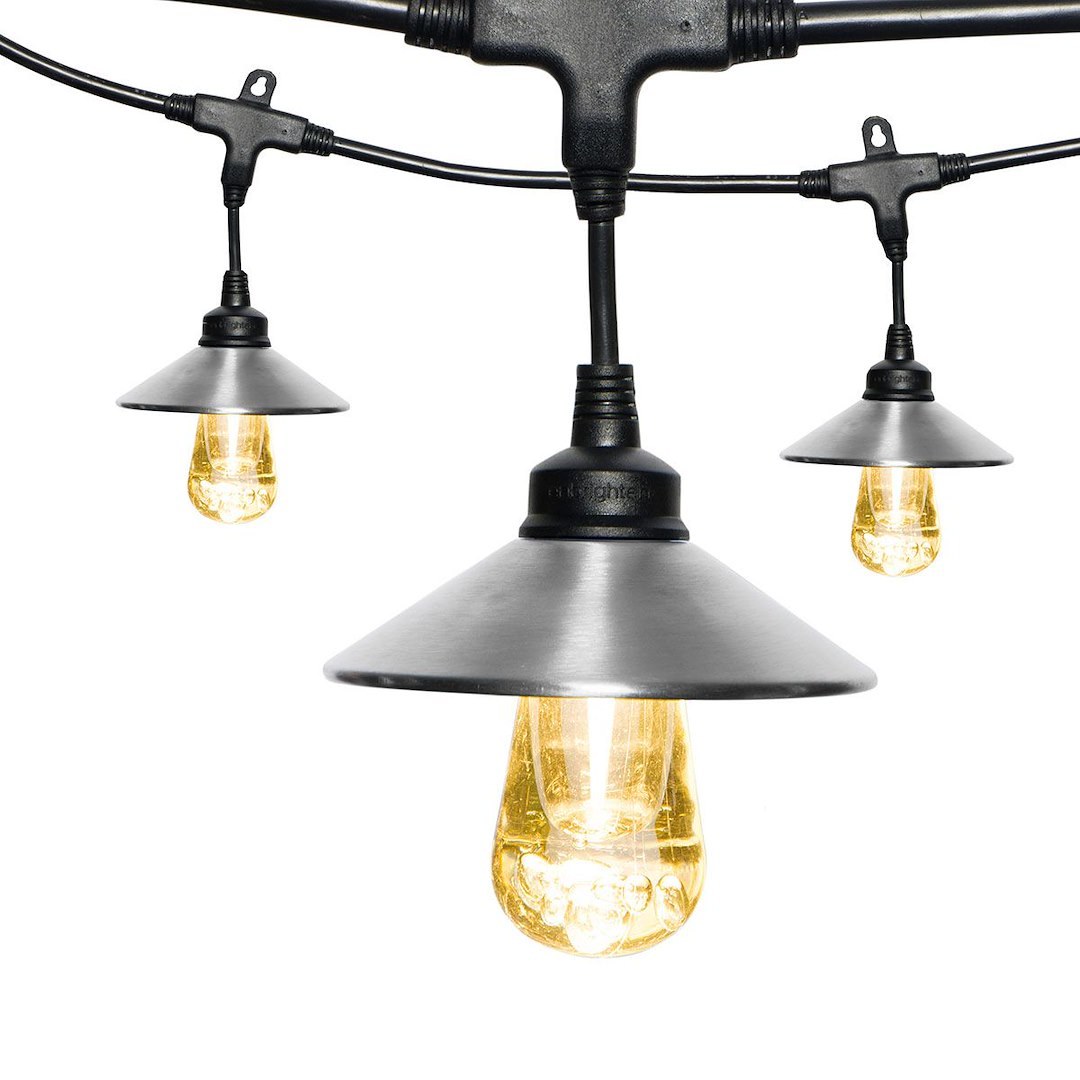 Jasco Party Light Shade, For Use with Enbrighten Vintage Cafe LED Light, Round, Stainless Steel/ Plain – 35917