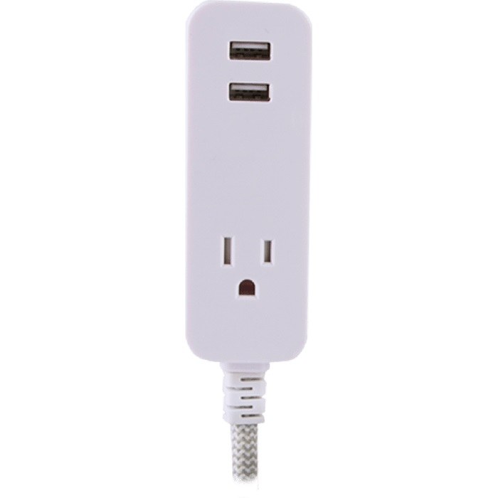 Jasco Extension Cord, Cordinate, 3 Prong/ 1 Grounded Outlet with 2 USB Port, 2.4 Amp, 10 Foot Length, White/ Gray, Without Plug Head Handle – 37917