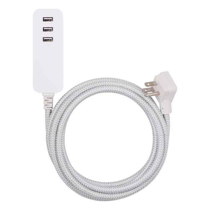 Jasco Extension Cord, Cordinate, 3 Prong/ 3 USB Port, 3.4 Amp, 10 Foot Length, White/ Gray, Without Plug Head Handle, Ul Approved – 37920
