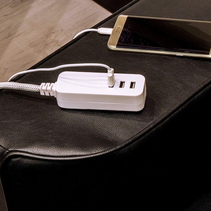 Jasco Extension Cord, Cordinate, 3 Prong/ 3 USB Port, 3.4 Amp, 10 Foot Length, White/ Gray, Without Plug Head Handle, Ul Approved – 37920
