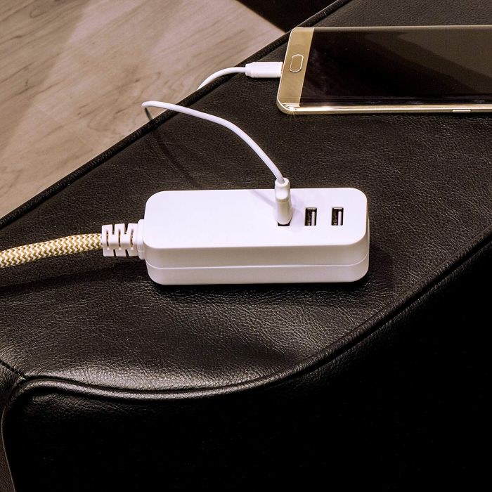Jasco Extension Cord, Cordinate, 3 Prong/ 3 USB Port, 3.4 Amp, 10 Foot Length, White/ Tan, Without Plug Head Handle, Ul Approved – 37922