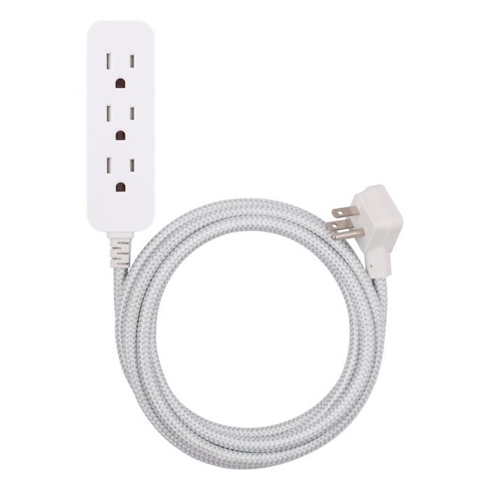 Jasco Extension Cord, Cordinate, 3 Prong/ 3 Grounded AC Outlet, 10 Foot Length, White/ Gray, Without Plug Head Handle – 39624-T2