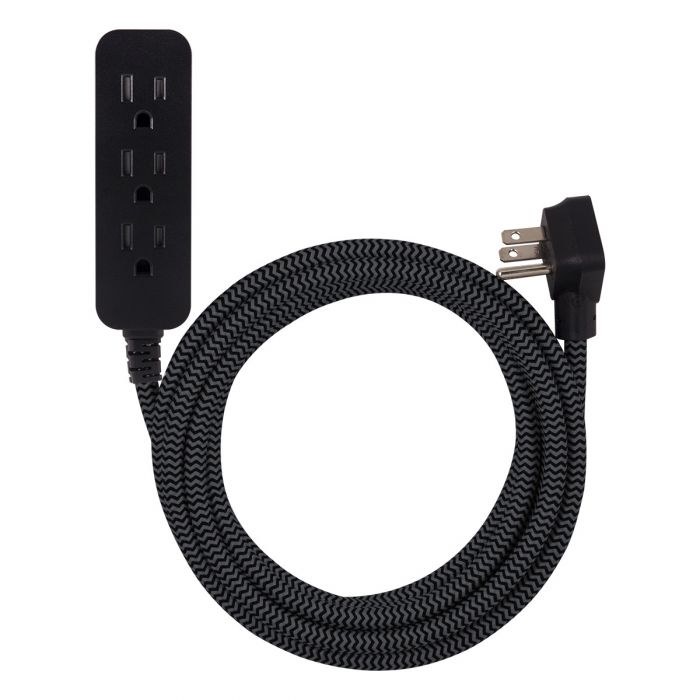 Jasco Extension Cord, Cordinate, 125 Volt Extension Cord, 3 Prong/ 3 Outlet, 13 Amp, 10 Foot Length, Black/ Gray, Without Plug Head Handle – 42024-T2