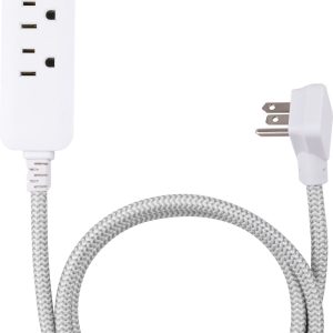 Jasco Extension Cord, Two AC Outlet/ Two USB Port, 2.4 Amp, 4 Foot Braided Length, White/ Gray – 43678