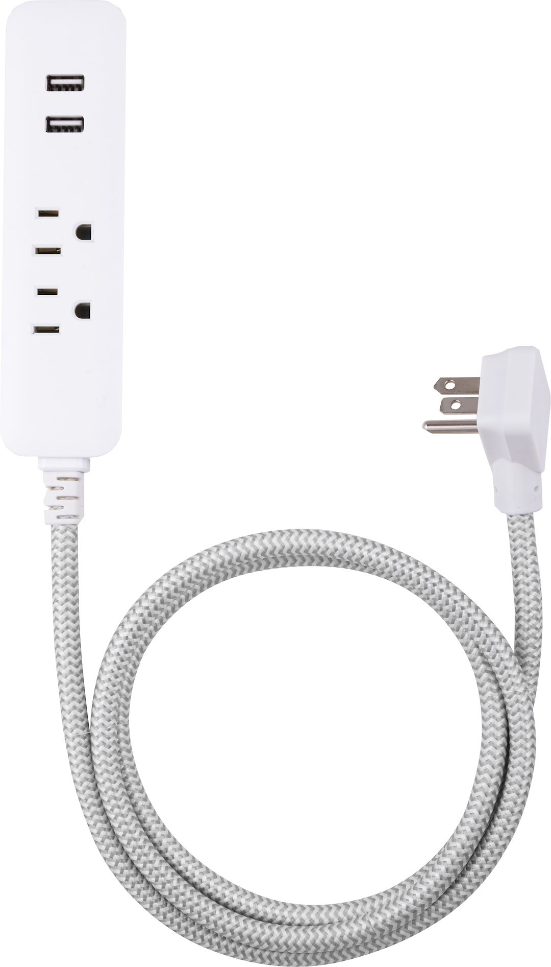 Jasco Extension Cord, Two AC Outlet/ Two USB Port, 2.4 Amp, 4 Foot Braided Length, White/ Gray – 43678